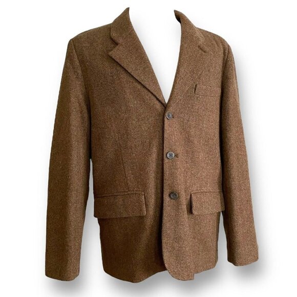 LL Bean Mens Blazer 40R Brown Herringbone Shetland Wool Primaloft Quilted Lining